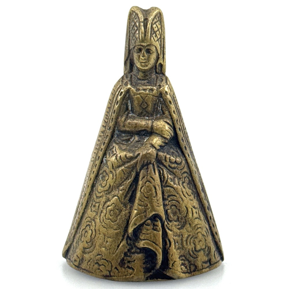Vintage Brass Lady Bell Medieval Noblewoman Figural Hennin Headdress Table Bell